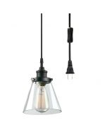Globe Electric Jackson 1-Light Plug-in Pendant, Matte Black, Clear Glass Shade