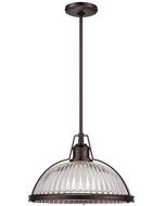 Minka Lavery 2243-267C 16" One Light Pendant, Dark Brushed Bronze Finish with Ribbed Clear Glass 