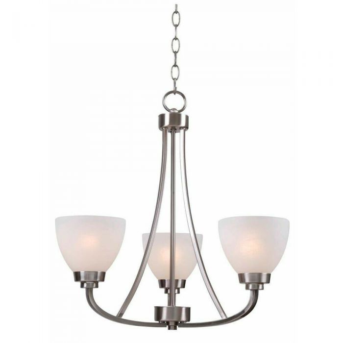 Light Brushed Steel Chandelier, Chandelier With White Glass Shades