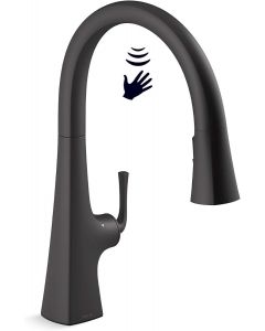 Kohler K-22068-BL Graze Single-Handle Pull-Down Sprayer Kitchen Faucet with Response Technology in Matte Black