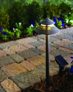 2 Hampton Bay "2-Tier" Solar LED Path Lights with Remote Charging Panel - Bronze