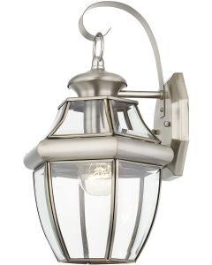 Livex Lighting 2151-91 Monterey 1 Light Outdoor Brushed Nickel Finish Solid Brass Wall Lantern with Clear Beveled Glass
