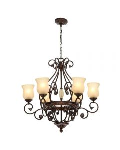 Hampton Bay Freemont 6-Light Hanging Antique Bronze Chandelier with Glass Shade