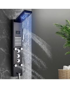 FUZ LED 47 Inch Shower Panel System,Shower Tower with 5- Function,Waterfall Rainfall Shower Head,Handheld Sprayer,Body Massage Jets and Tub Spout,Oil Rubbed Bronze