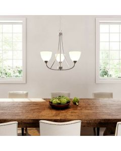 Hampton Bay HDP12085 Hastings 3-Light Brushed Steel Chandelier with White Glass Shades
